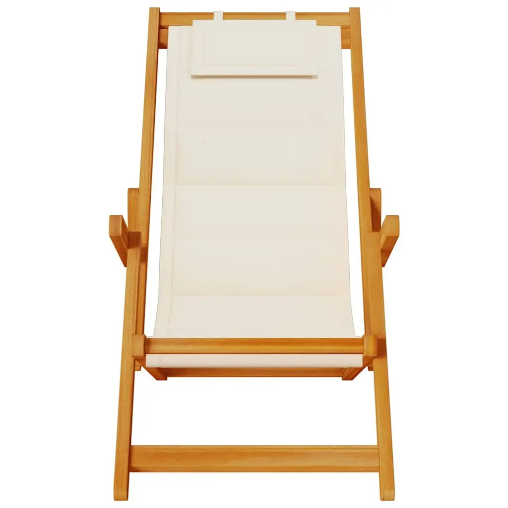 Cream Folding Beach Chair with Armrests for Relaxation