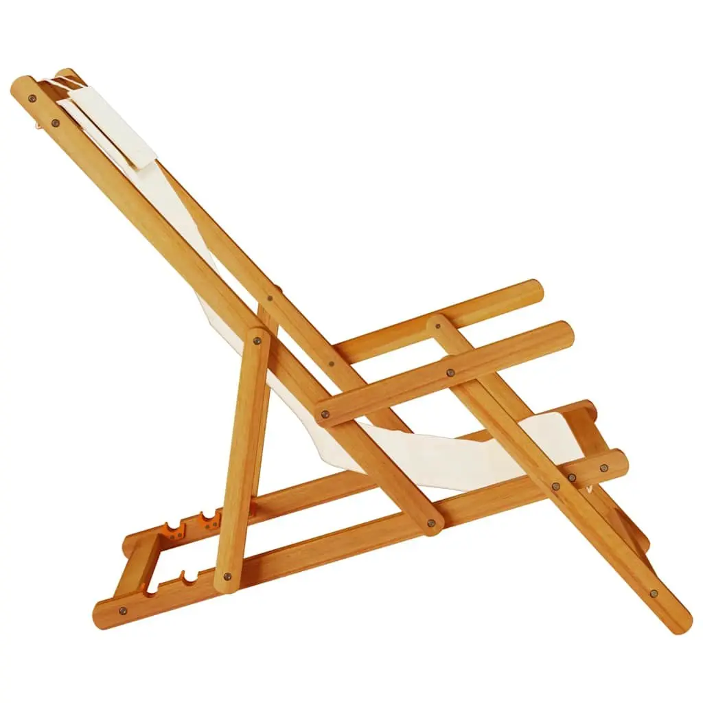 Cream Folding Beach Chair with Armrests for Relaxation