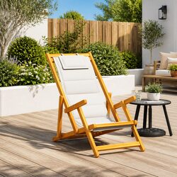 Durable Grey Acacia Wood Folding Beach Chair with Armrests