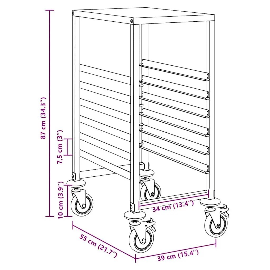 Stainless Steel Kitchen Trolley 39x55x87 cm Silver