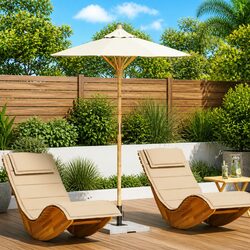 Quality Bamboo Frame Cream White Round Outdoor Umbrella