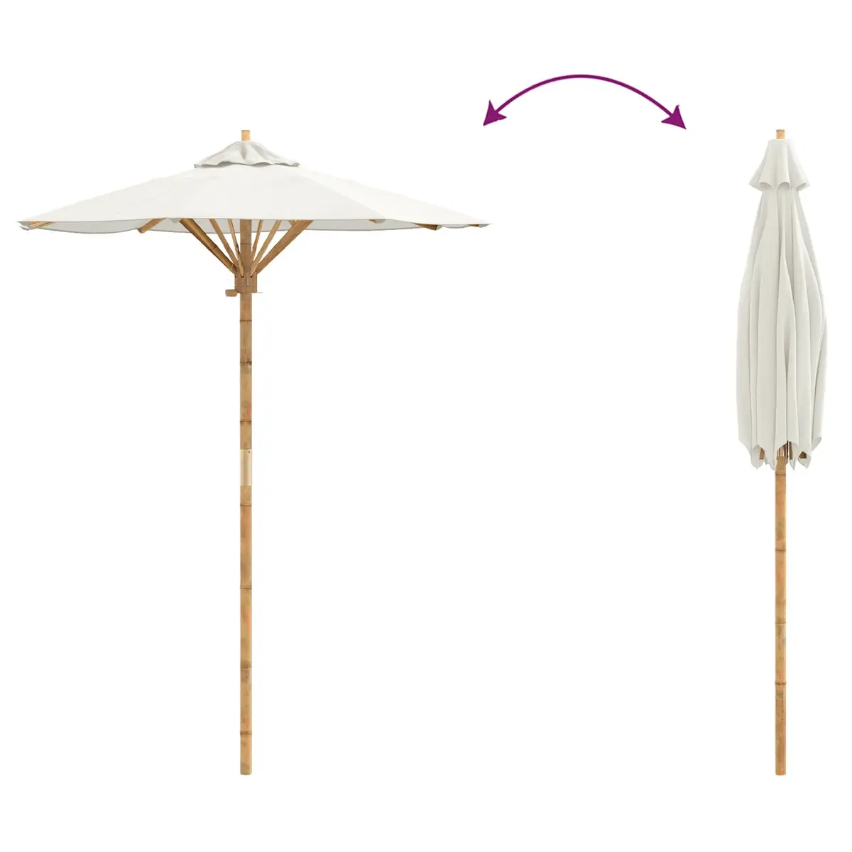 Bamboo Frame Cream White Round Outdoor Umbrella