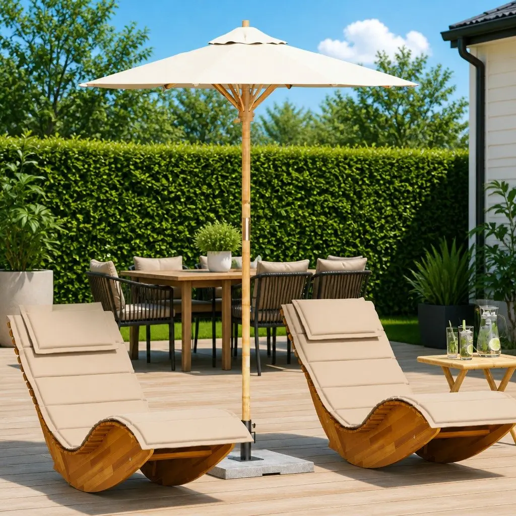 Garden Parasol Bamboo Frame 180cm Cream White Outdoor Shade Umbrella