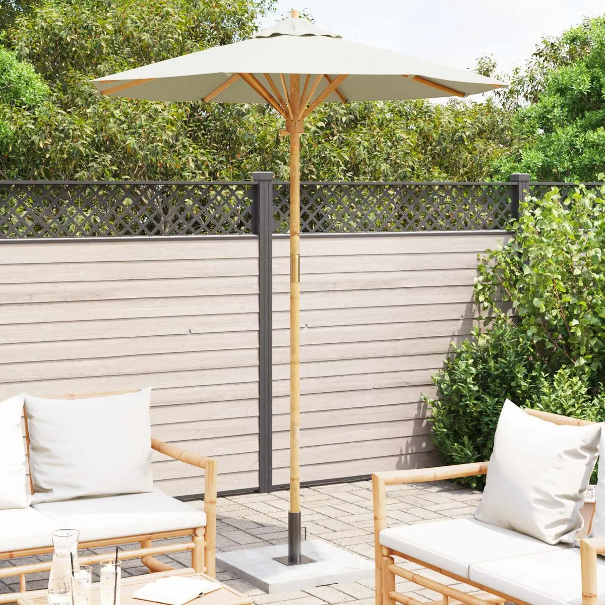 Garden Parasol Bamboo Frame 180cm Cream White Outdoor Shade Umbrella