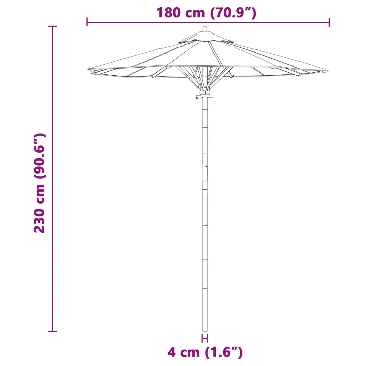 Garden Parasol Bamboo Frame 180cm Cream White Outdoor Shade Umbrella