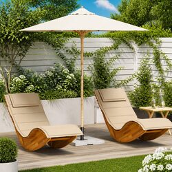 Round Garden Parasol Cream White Ø 217 x 230 cm with Bamboo Frame