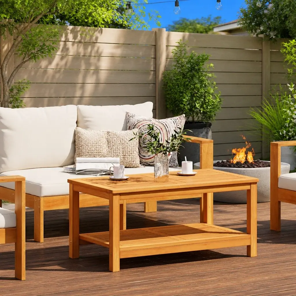 Solid Acacia Wood Side Table for Garden or Patio