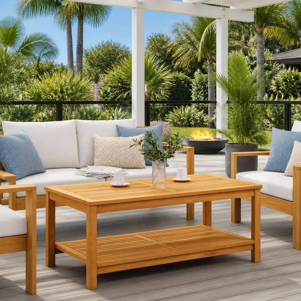 Side Table Solid Acacia Wood Garden Patio Outdoor Indoor Accent Furniture 110cm