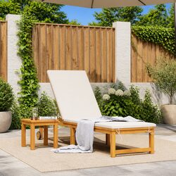 Brown Acacia Wood Reclining Sun Lounger for Patio
