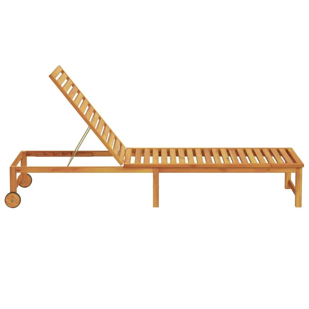Brown Acacia Wood Reclining Sun Lounger for Patio
