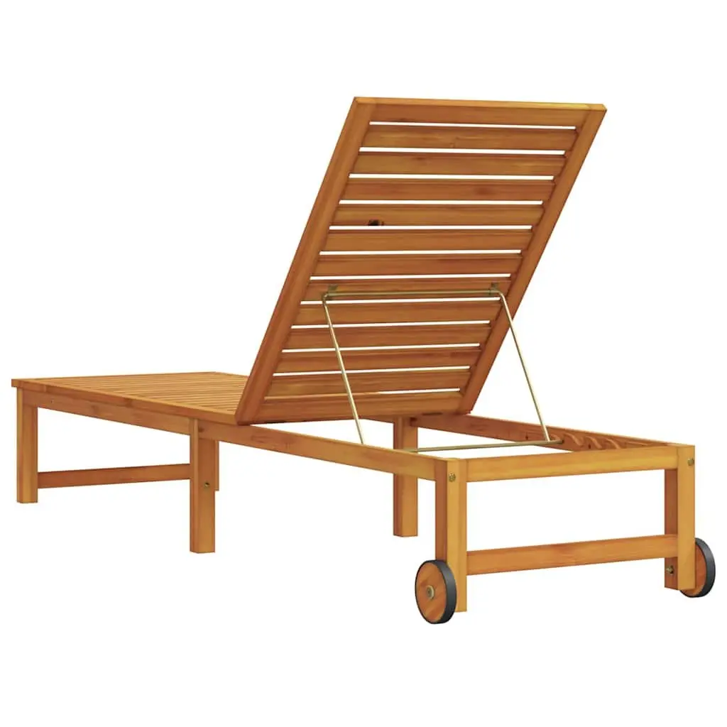 Brown Acacia Wood Reclining Sun Lounger for Patio