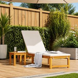 Premium Acacia Wood Sun Lounger with Adjustable Backrest