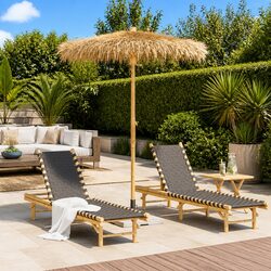 Sturdy Tiki Umbrella with Banana Leaf Canopy 180cm