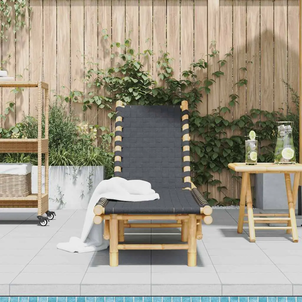 Sun Lounger Bamboo Frame Adjustable Backrest Garden Patio Relaxing Lounging