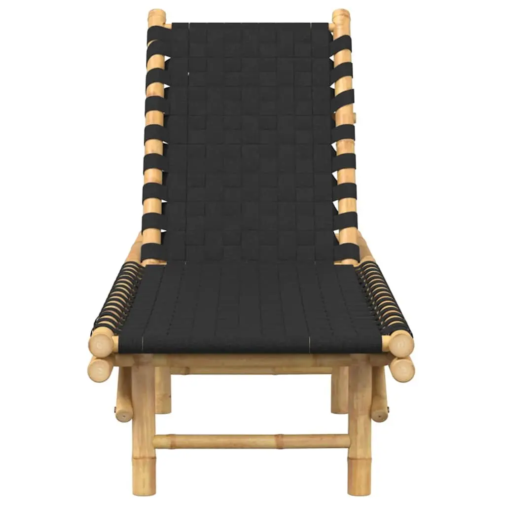 Sun Lounger Bamboo Frame Adjustable Backrest Garden Patio Relaxing Lounging