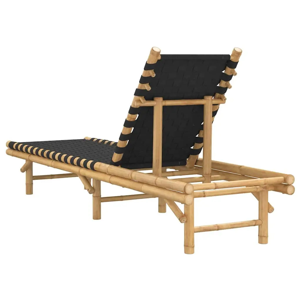 Sun Lounger Bamboo Frame Adjustable Backrest Garden Patio Relaxing Lounging