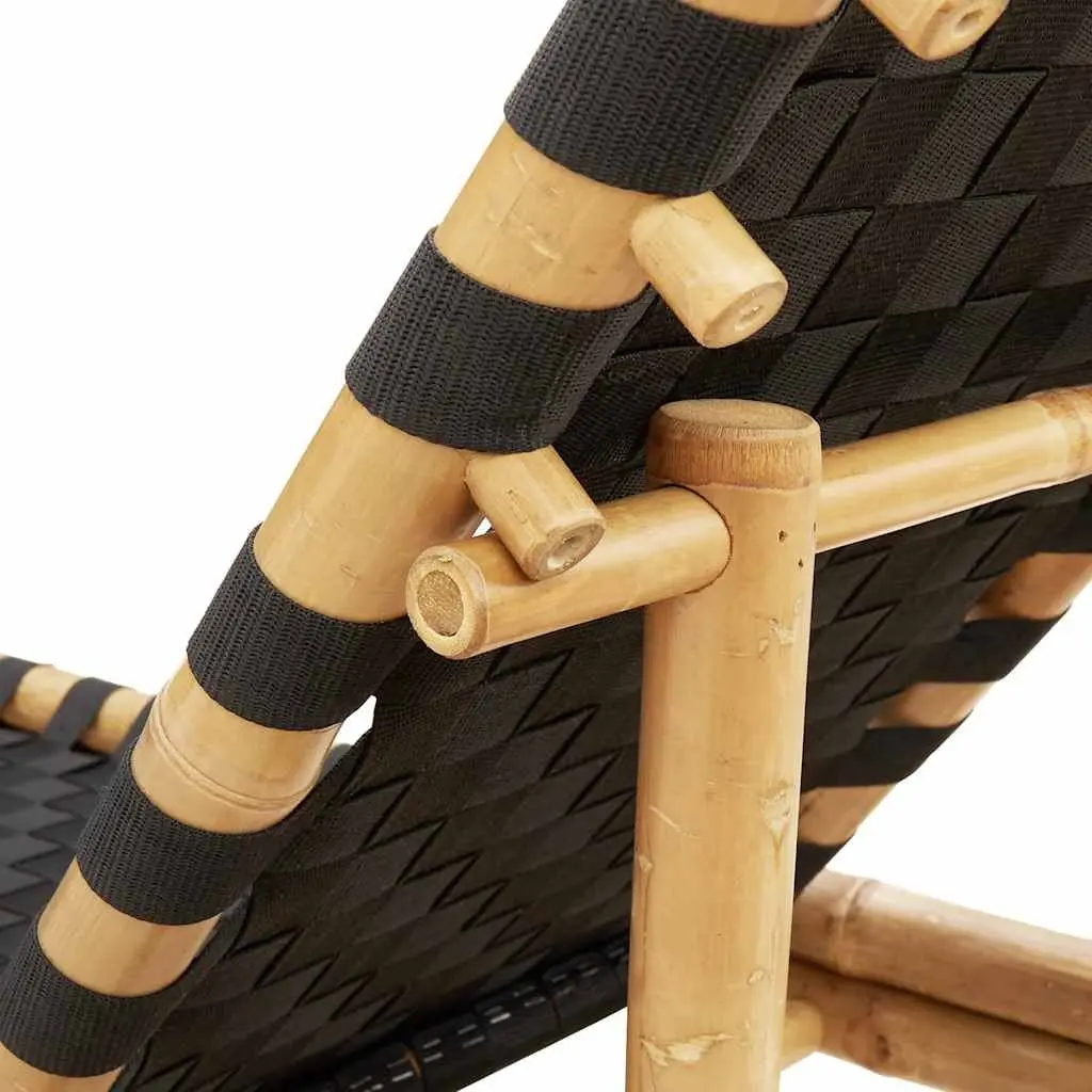 Sun Lounger Bamboo Frame Adjustable Backrest Garden Patio Relaxing Lounging