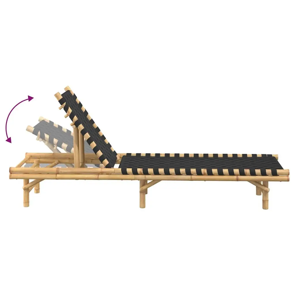 Sun Lounger Bamboo Frame Adjustable Backrest Garden Patio Relaxing Lounging