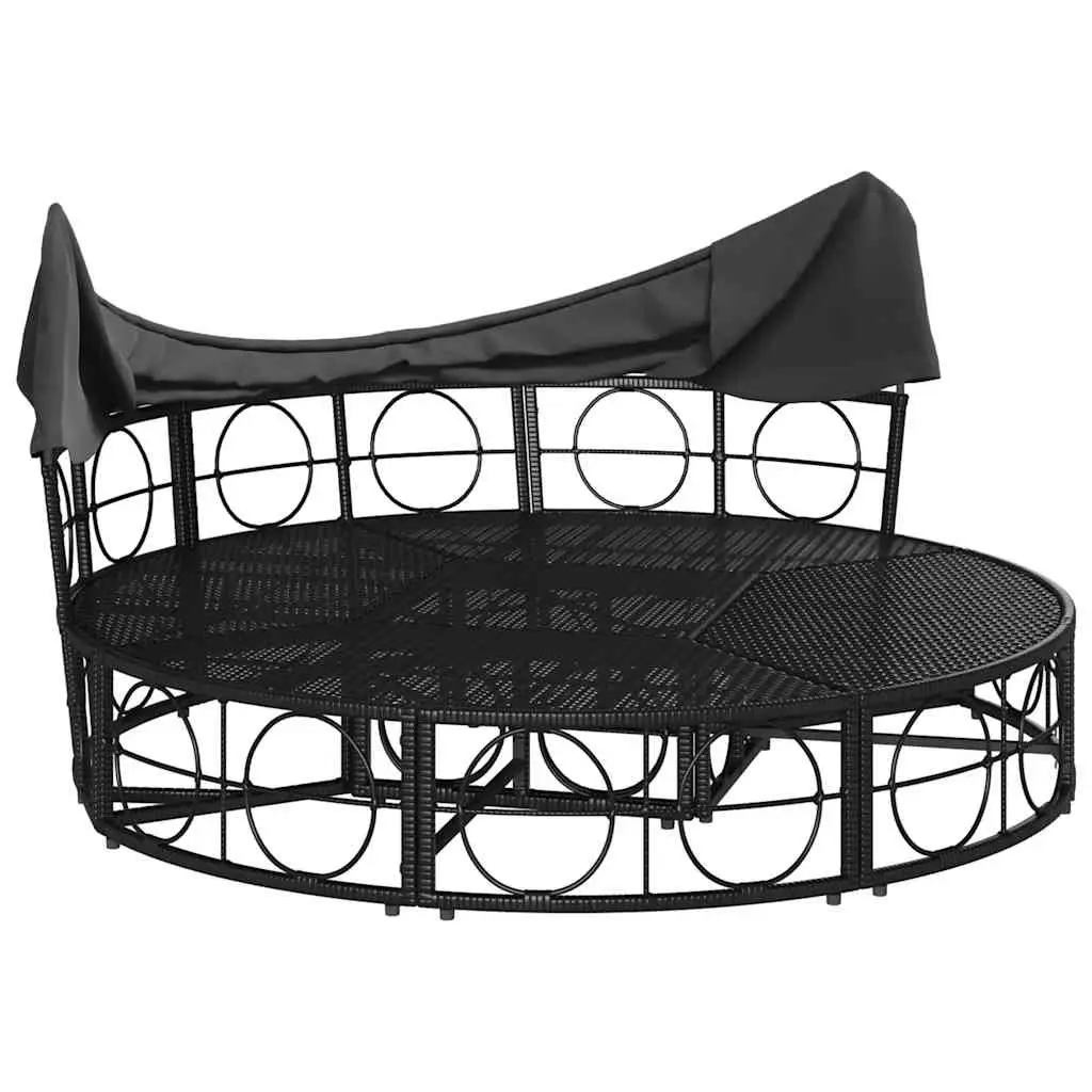 Outdoor Lounge Bed PE Rattan Modular Black with Canopy and Cushions