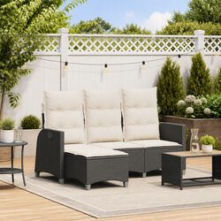 L-shaped Reclining Garden Sofa with Cushions in Black