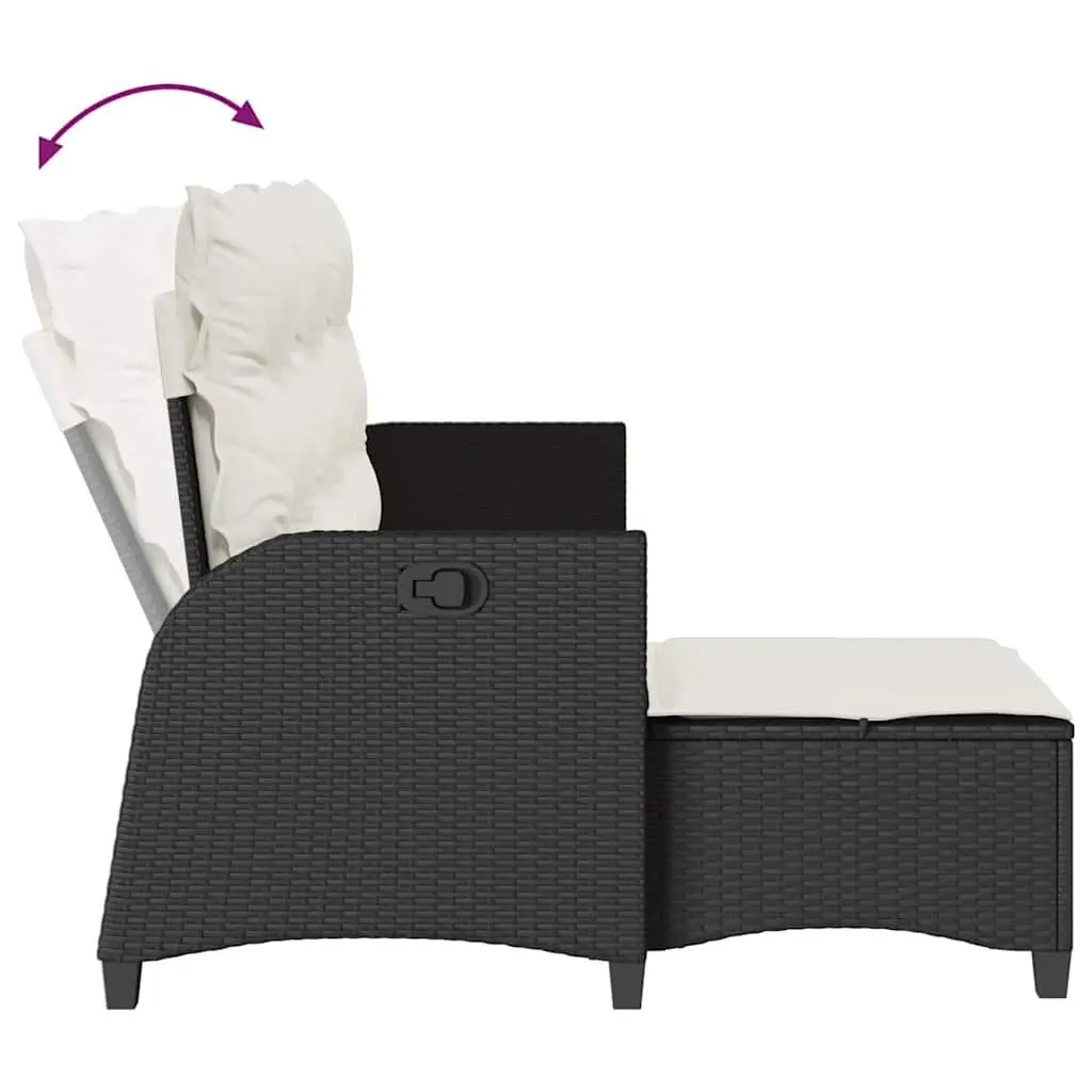 Reclining Garden Sofa PE Rattan L-shaped Outdoor Seating Black with Cushions