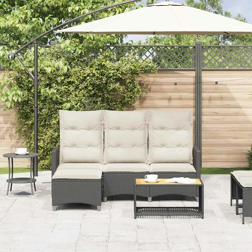 Reclining Garden Sofa PE Rattan L-shaped Outdoor Seating Black with Cushions
