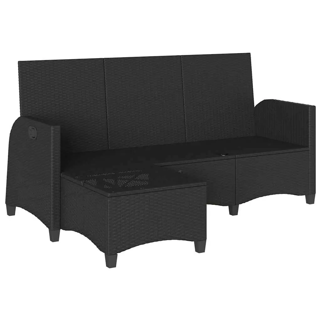 Reclining Garden Sofa PE Rattan L-shaped Outdoor Seating Black with Cushions