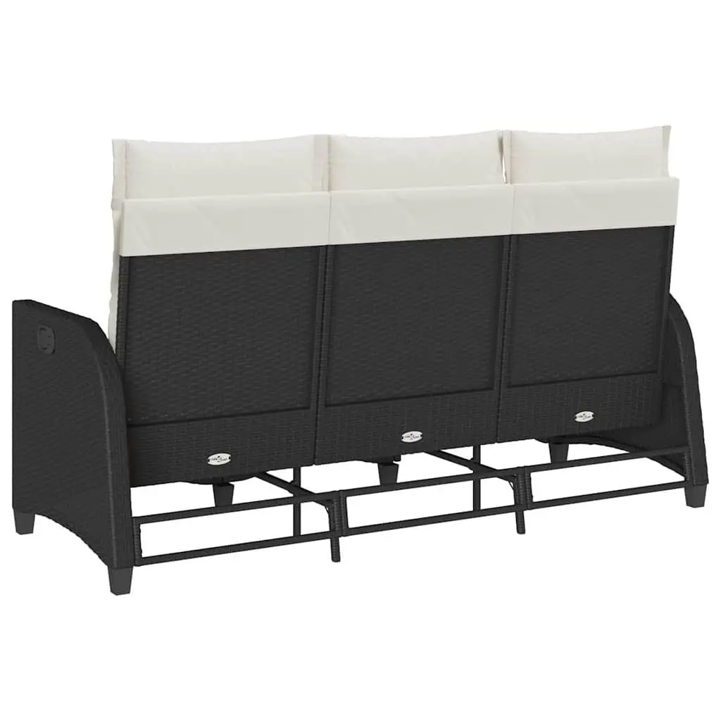 Reclining Garden Sofa PE Rattan L-shaped Outdoor Seating Black with Cushions