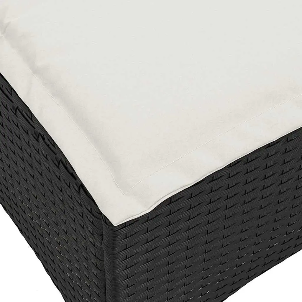 Reclining Garden Sofa PE Rattan L-shaped Outdoor Seating Black with Cushions
