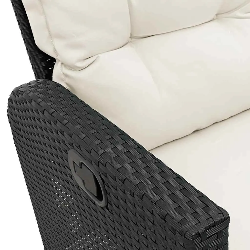 Reclining Garden Sofa PE Rattan L-shaped Outdoor Seating Black with Cushions
