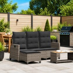 Reclining Garden Sofa L-shaped Grey Poly Rattan Outdoor Seating with Cushions