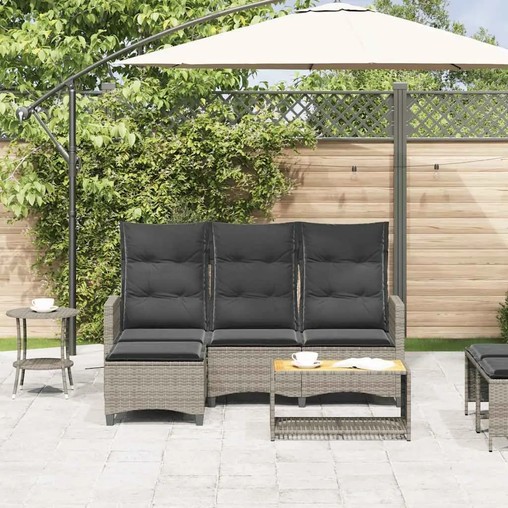 L-Shaped Garden Sofa PE Rattan Grey Outdoor Seating with Cushions