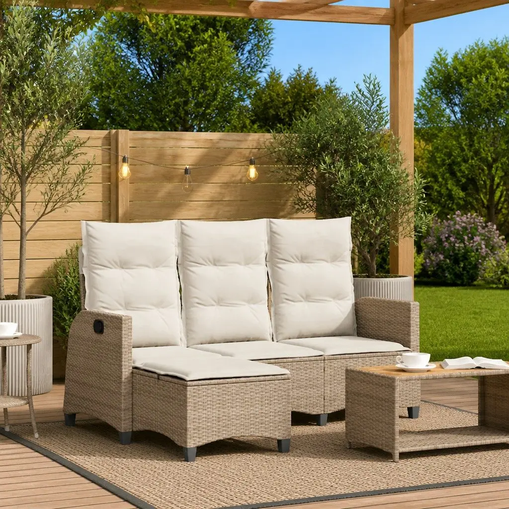 L-Shaped Reclining Garden Sofa with Beige Cushions