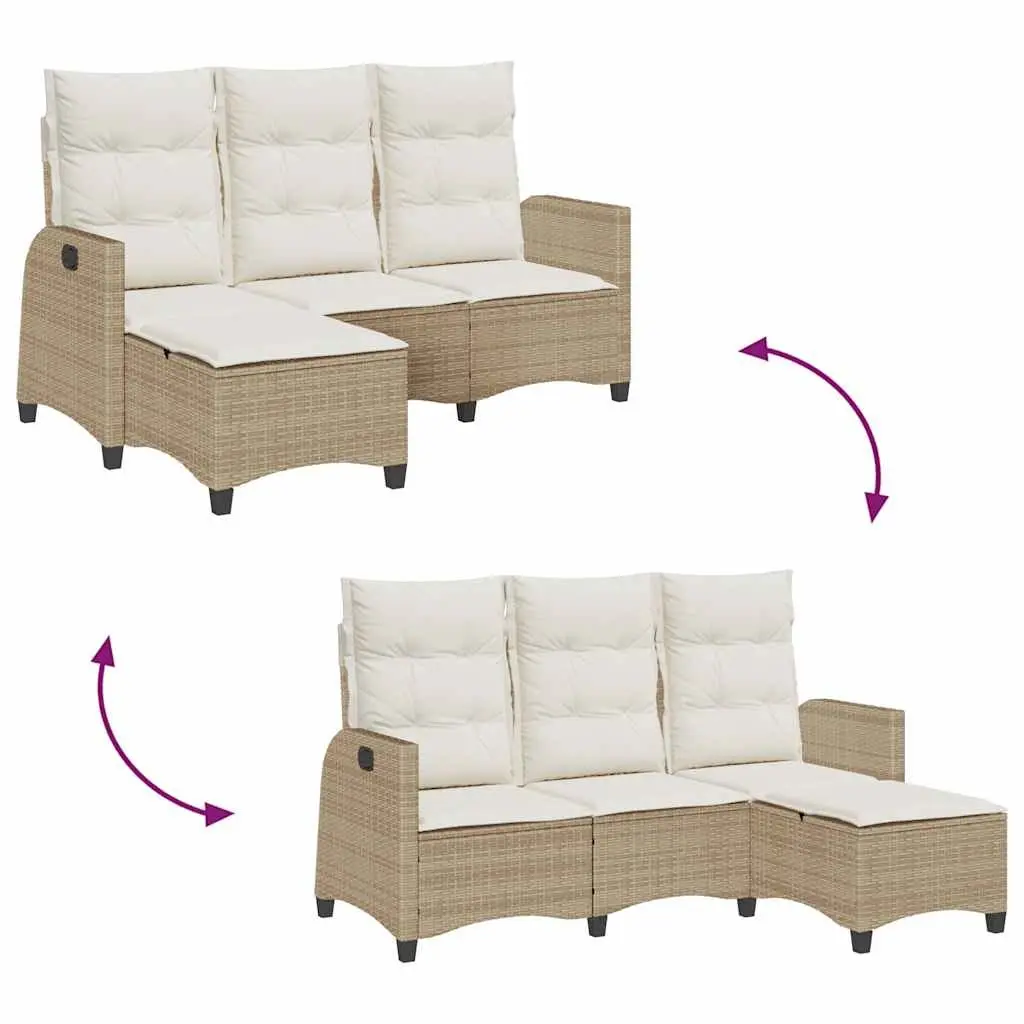 L-Shaped Reclining Garden Sofa with Beige Cushions