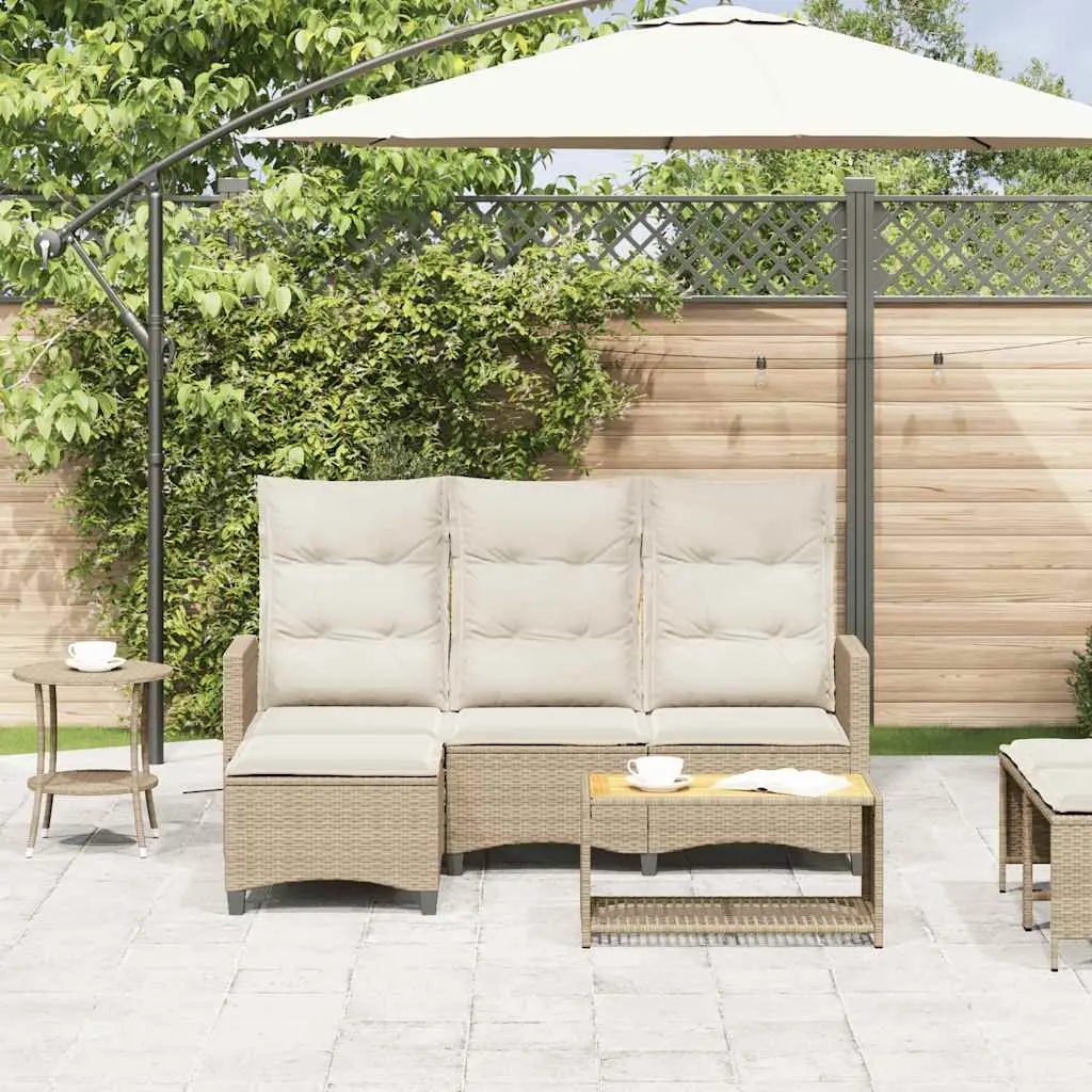 L-Shaped Reclining Garden Sofa with Beige Cushions