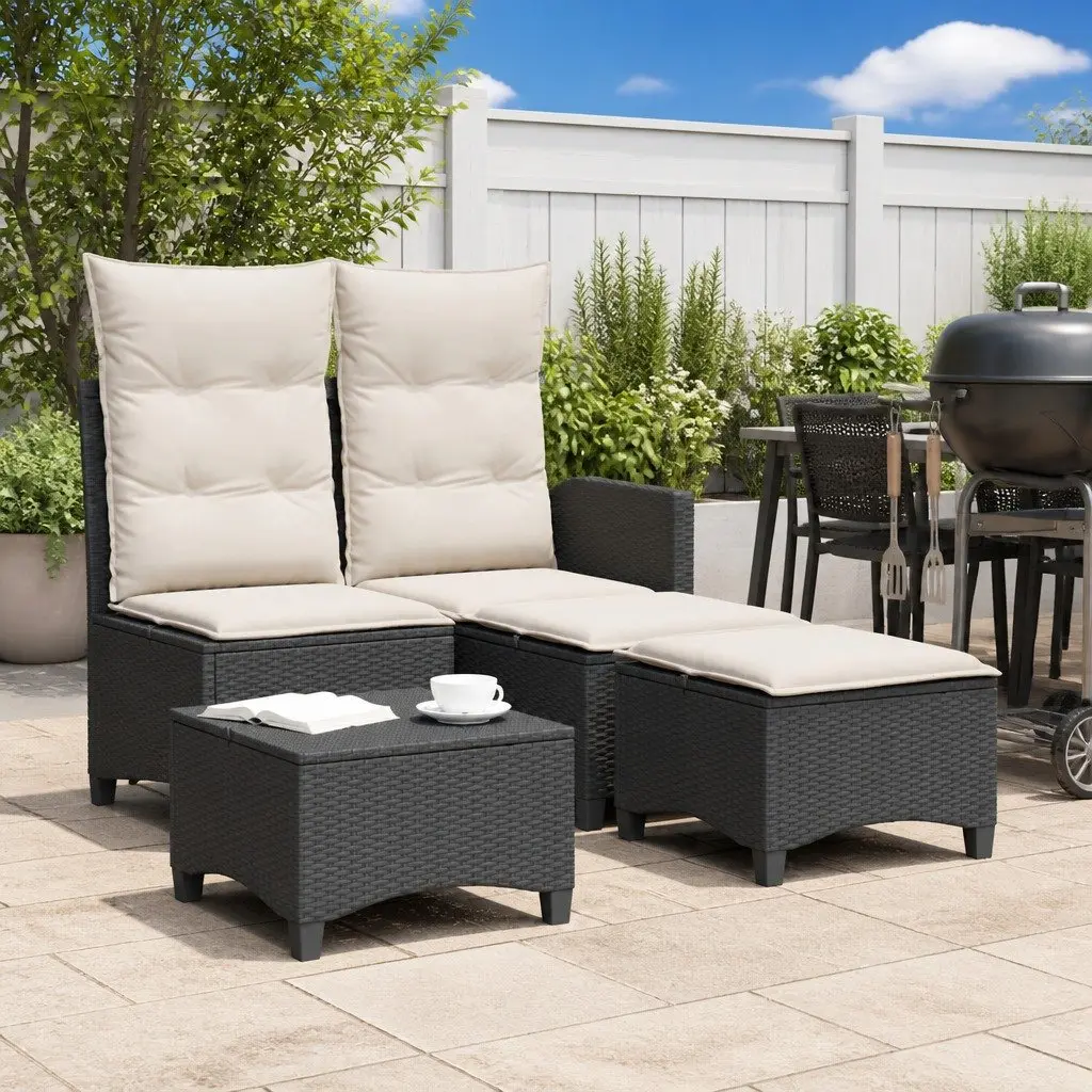Garden Stools with Cushions 2 pcs Black Outdoor Foot Rests Poly Rattan