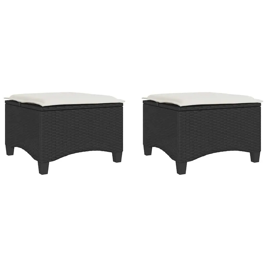 Garden Stools with Cushions 2 pcs Black Outdoor Foot Rests Poly Rattan
