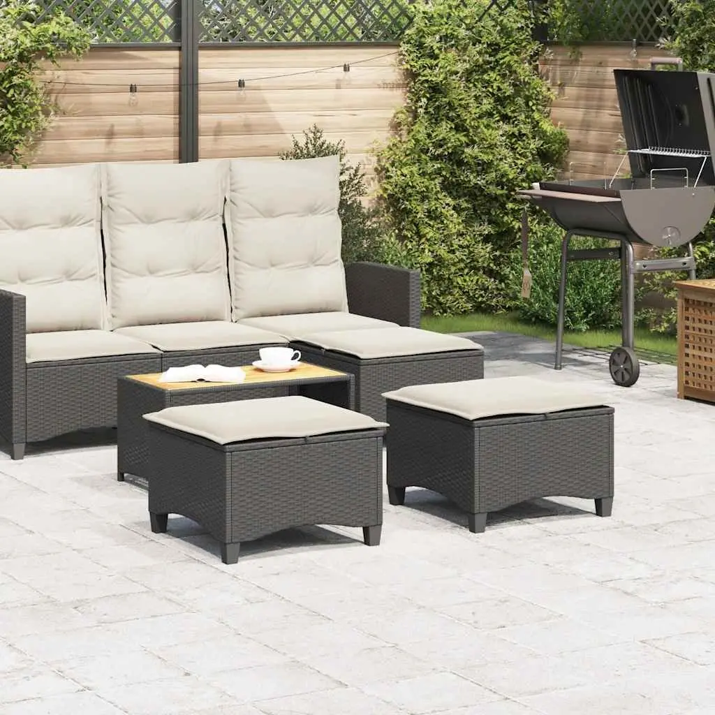 Garden Stools with Cushions 2 pcs Black Outdoor Foot Rests Poly Rattan