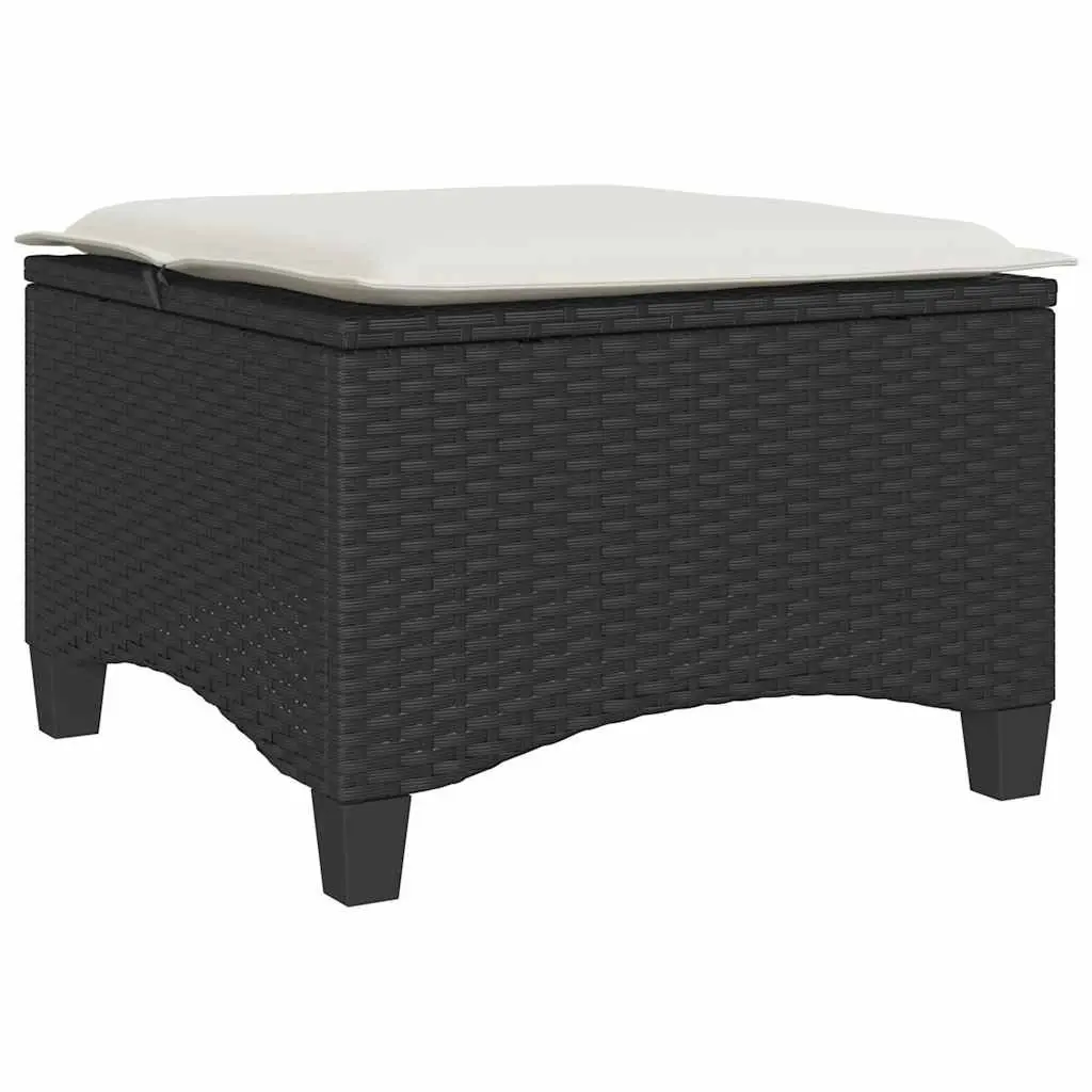 Garden Stools with Cushions 2 pcs Black Outdoor Foot Rests Poly Rattan