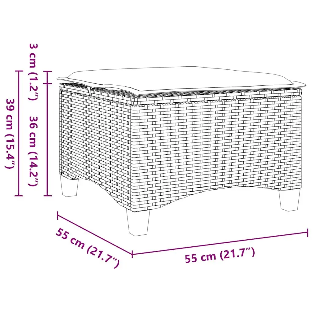 Garden Stools with Cushions 2 pcs Black Outdoor Foot Rests Poly Rattan