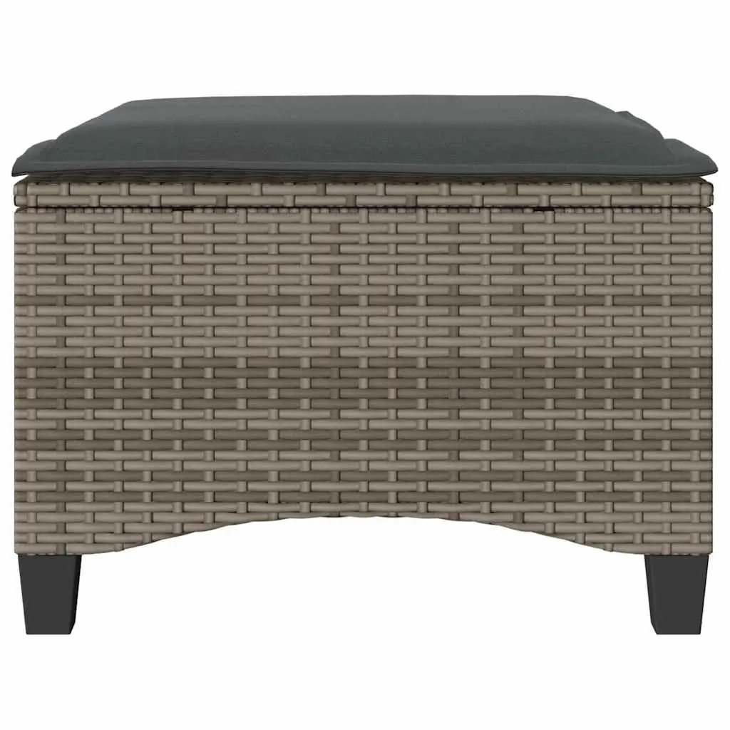Garden Stools with Cushions 2 pcs Grey Outdoor Footrest Rattan Seating