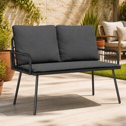 Modern Steel Frame Garden Bench with Cushion 114cm