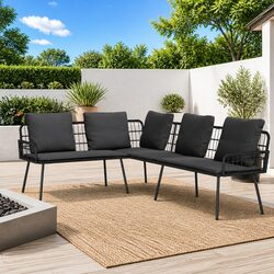 L-Shaped Steel Frame Outdoor Sofa with Cushion