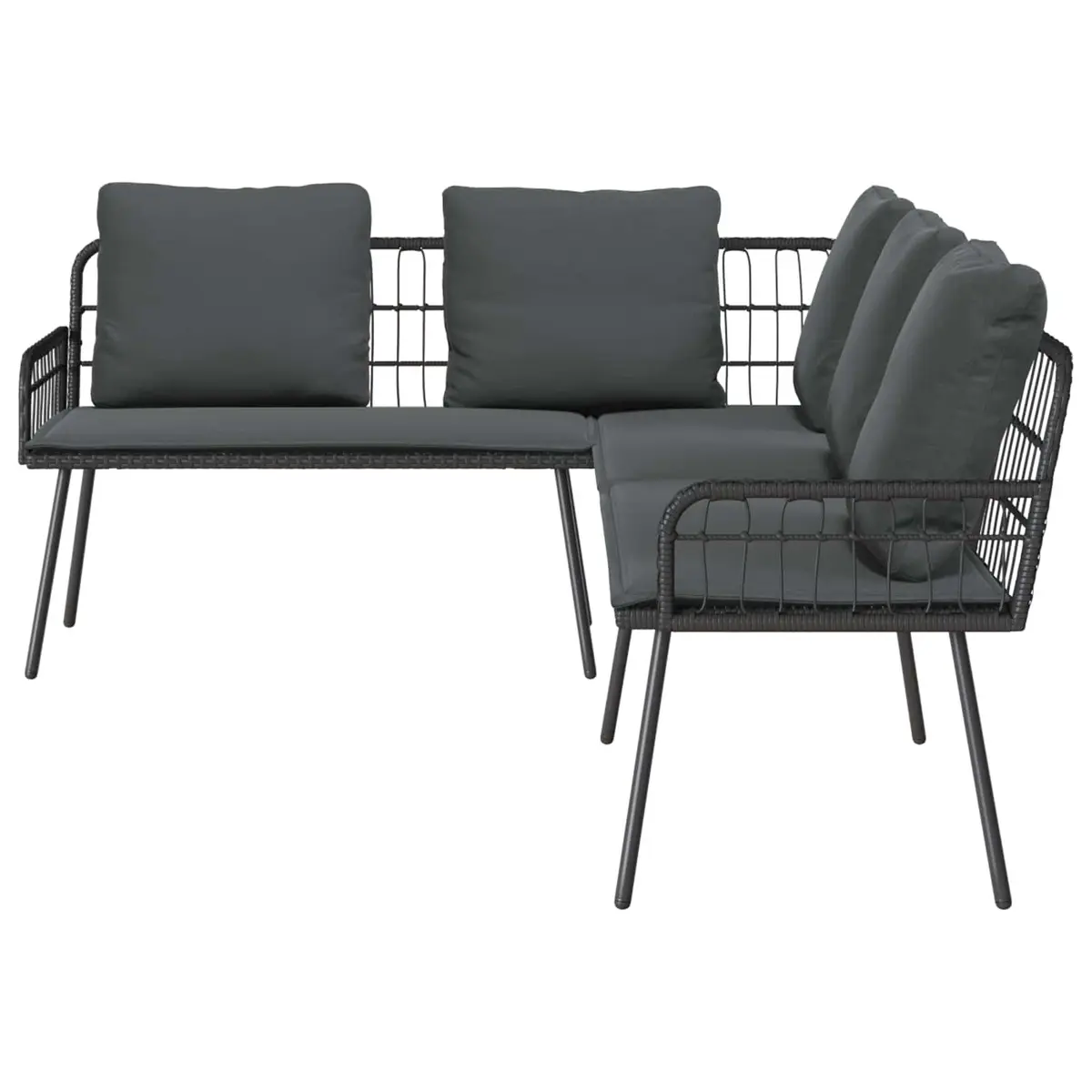 L-Shaped Sofa Steel Frame Black Poly Rattan Cushion 173 x 231 x 90 cm