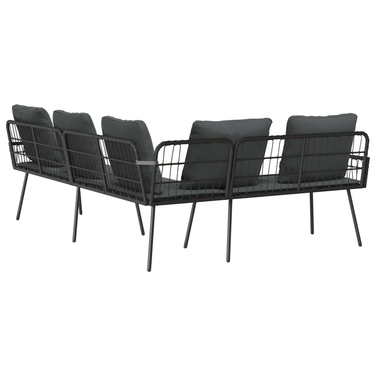 L-Shaped Sofa Steel Frame Black Poly Rattan Cushion 173 x 231 x 90 cm