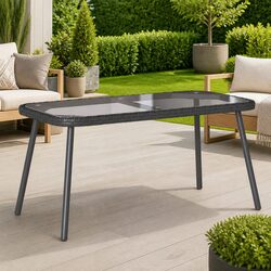 Black Poly Rattan Outdoor Coffee Table with Glass Top