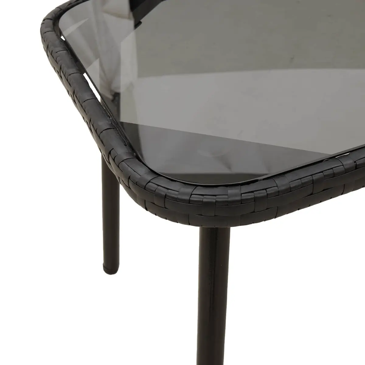 Black Poly Rattan Outdoor Coffee Table with Glass Top