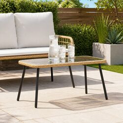 Stylish Brown Poly Rattan Coffee Table with Glass Top