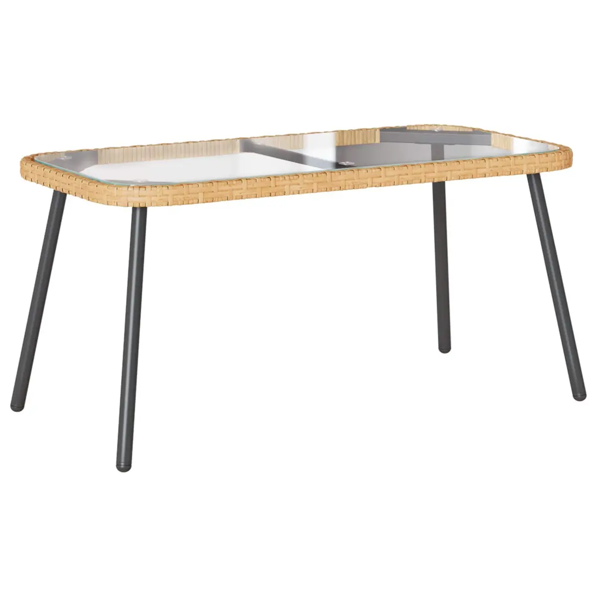 Brown Poly Rattan Coffee Table with Glass Top