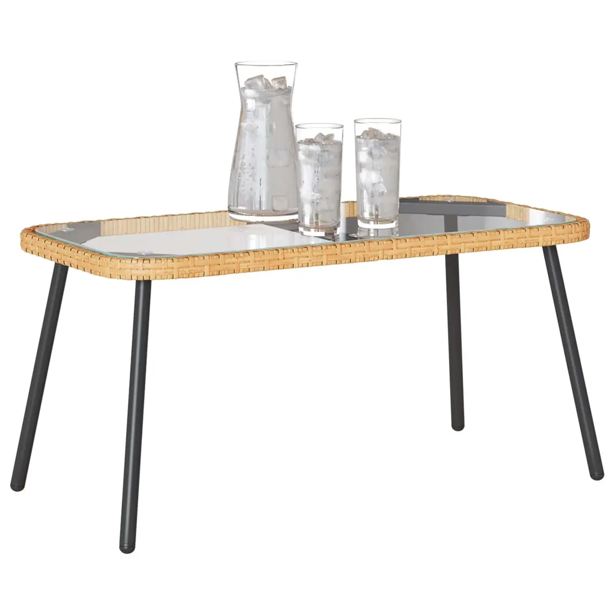 Brown Poly Rattan Coffee Table with Glass Top